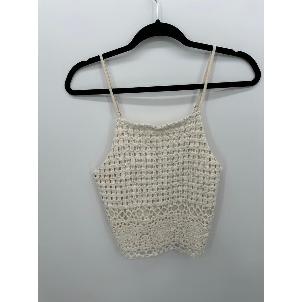 Love on a Hanger Womens Cream Crotchet Tank Top Sz L Boho Coastal Vaca Festival